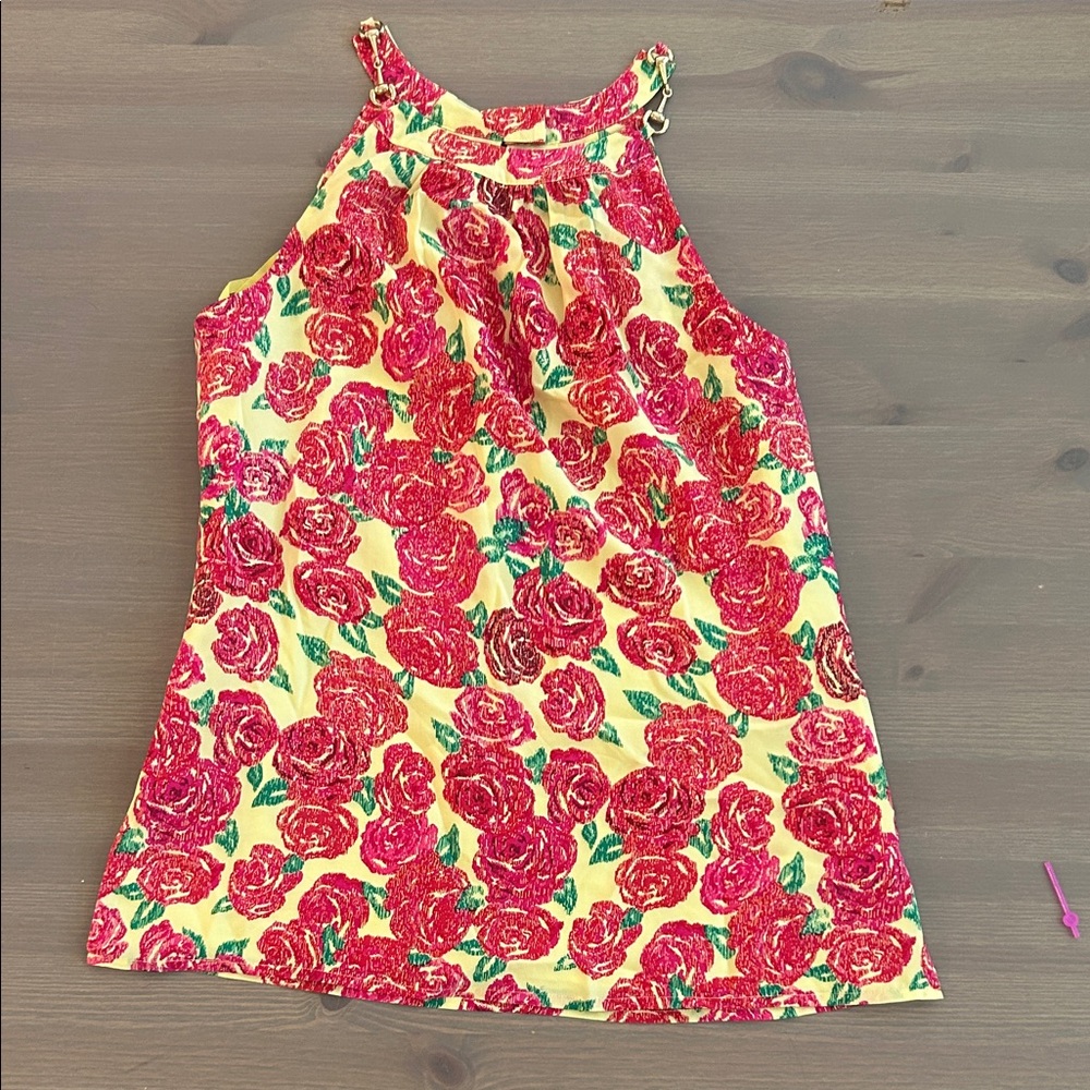 Floral Vineyard Vines for Kentucky Derby top in Pink and Yellow